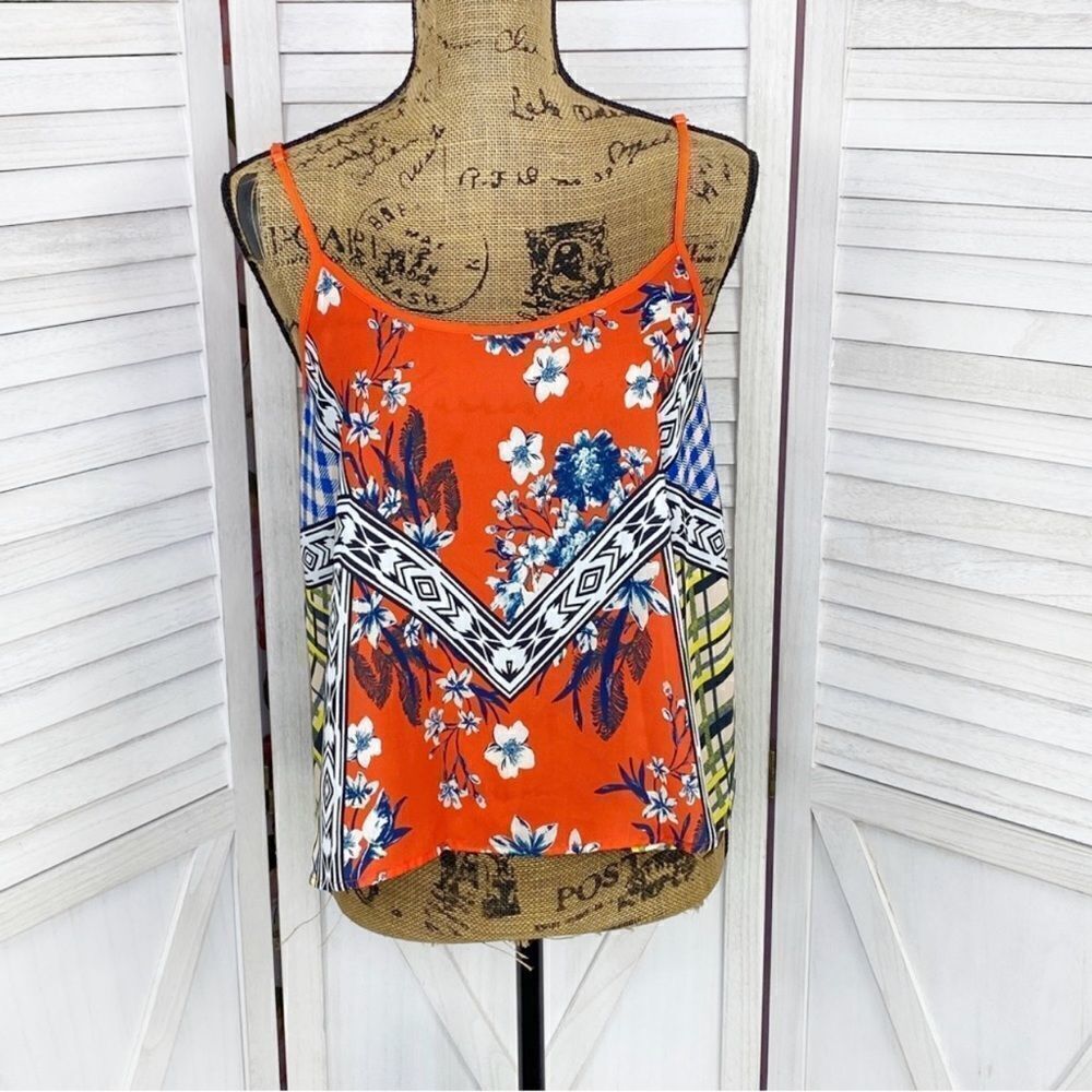 Jealous Tomato Mixed Print Crop‎ Tank Top Orange Blue Multi Medium